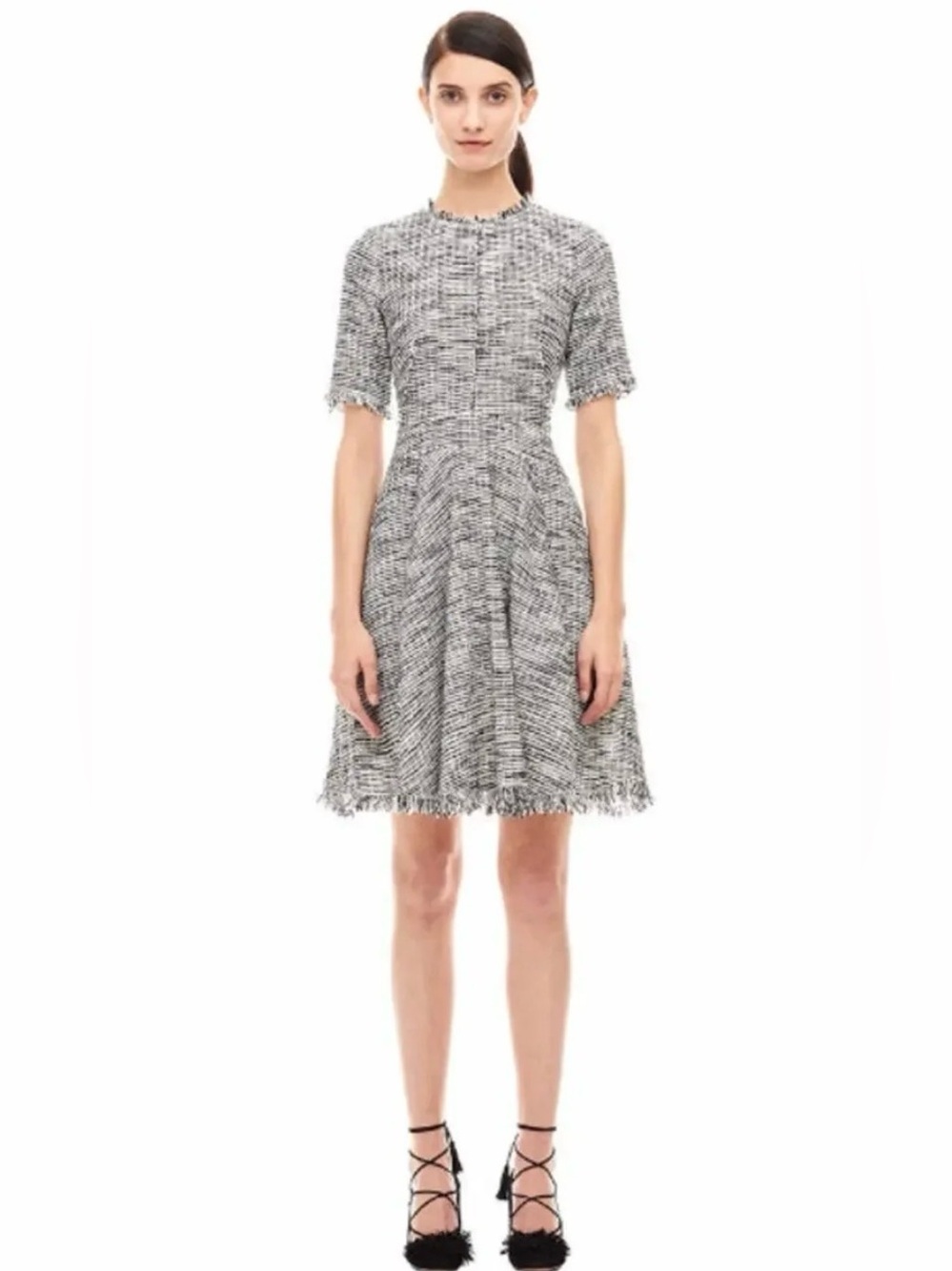 Rebecca Taylor Black and White Tweed Fit-and-Flare Mini Dress